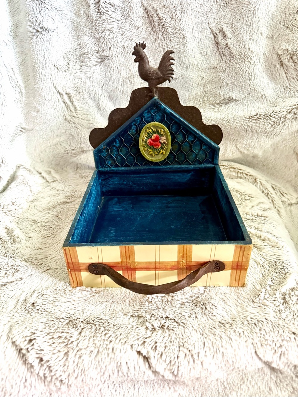 Tracy Porter Farmhouse Blue Teal Decorative Napkin Holder with Rooster Accent
